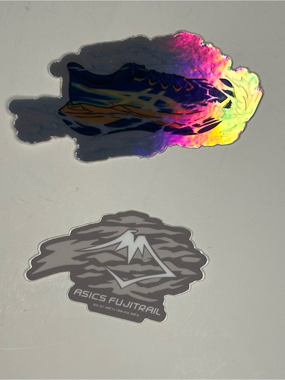 Asics FujiTrail Mountain & Holographic Sneaker Miniature Sticker Decals 2pk NEW